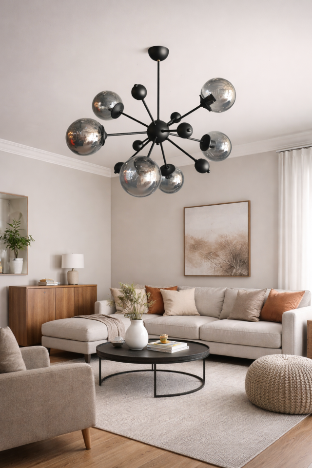 GLOP BEYAZ-FÜME CAM 6 KÜRELİ 6 CAMLI MODÜLER GOLD-SİYAH AVİZE