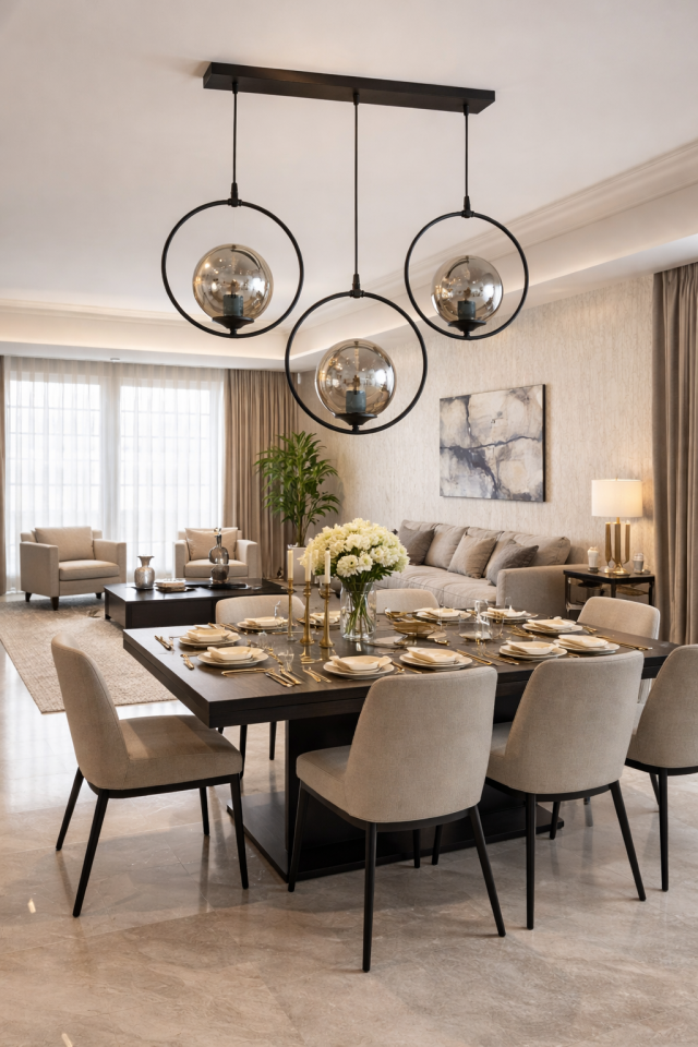 GOLP HALKALI BEYAZ-FÜME-BAL CAMLI 3 LÜ SİYAH CAKALI AVİZE