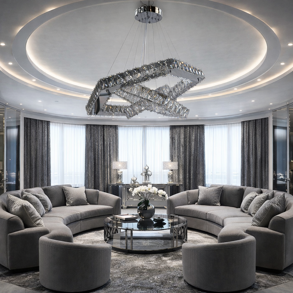 KRİSTAL TAŞLI ALTIGEN LED KROM AVİZE