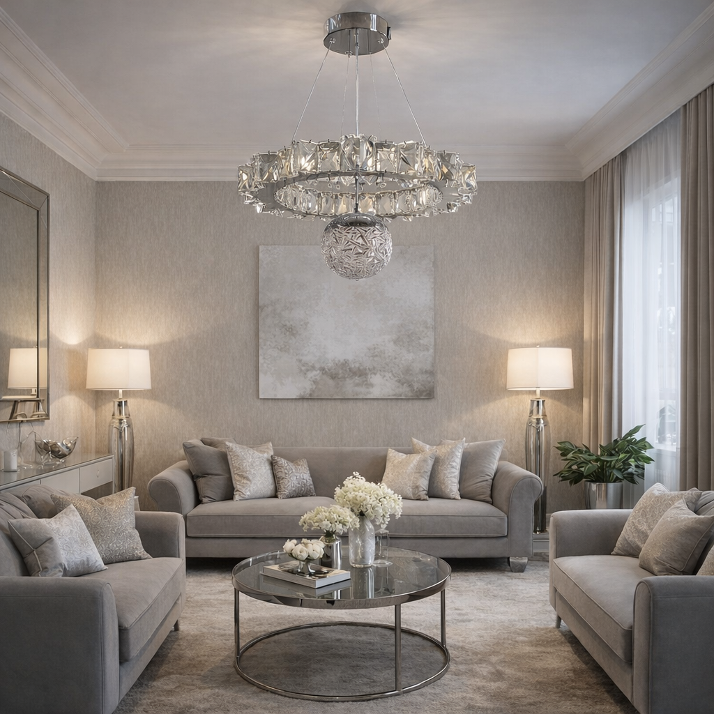 KRİSTAL TAŞLI YILDIZ MODEL LED TOPLU GÜMÜŞ AVİZE