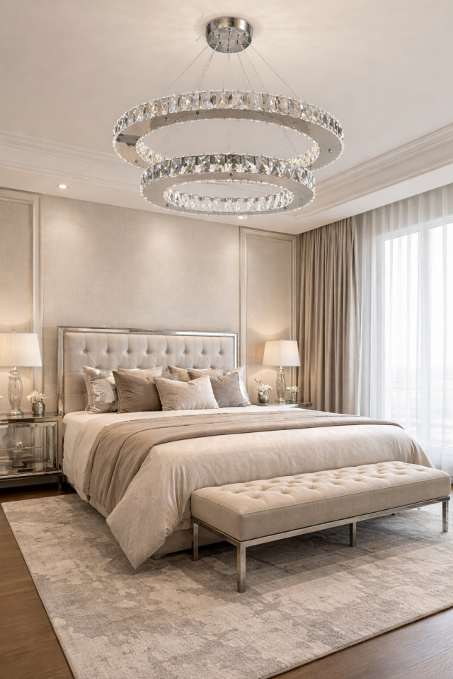 KRİSTAL TAŞLI 2 KATLI LED AVİZE GÜMÜŞ RENK