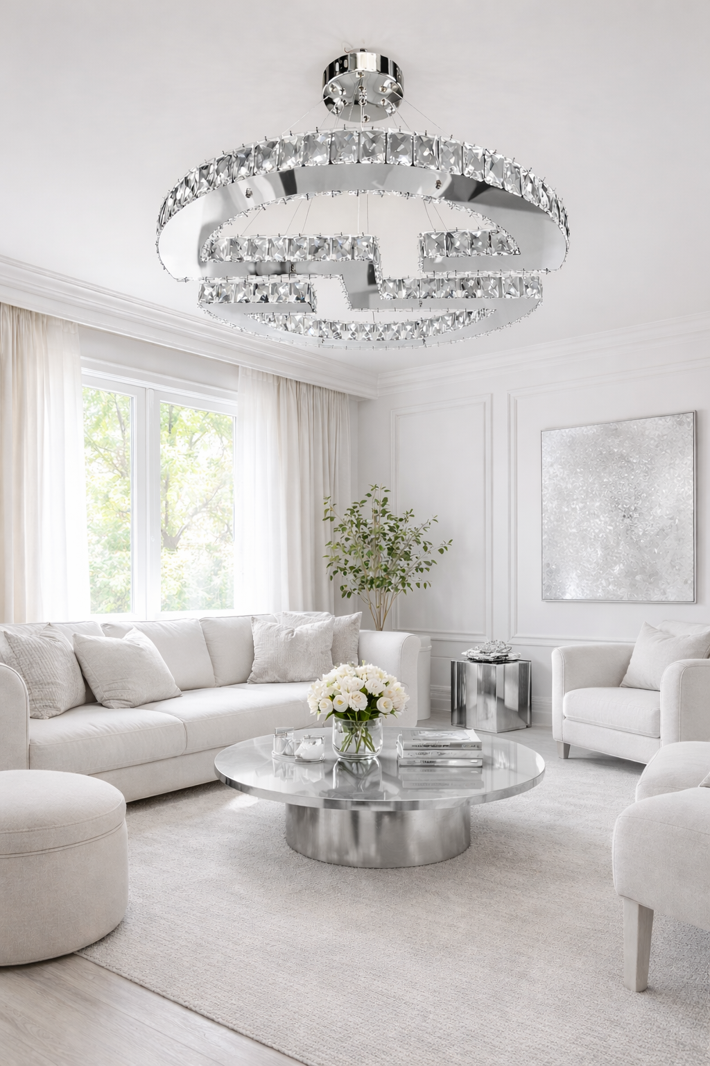 KRİSTAL TAŞLI LED AVİZE GÜMÜŞ-GOLD