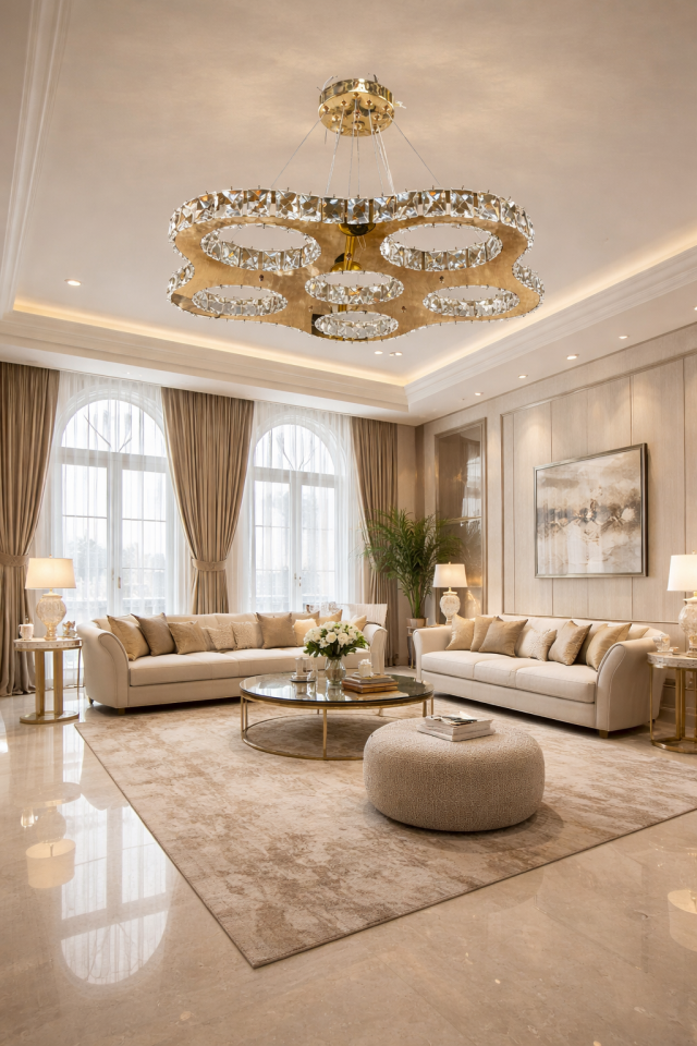 KRİSTAL TAŞLI LED AVİZE GOLD RENK