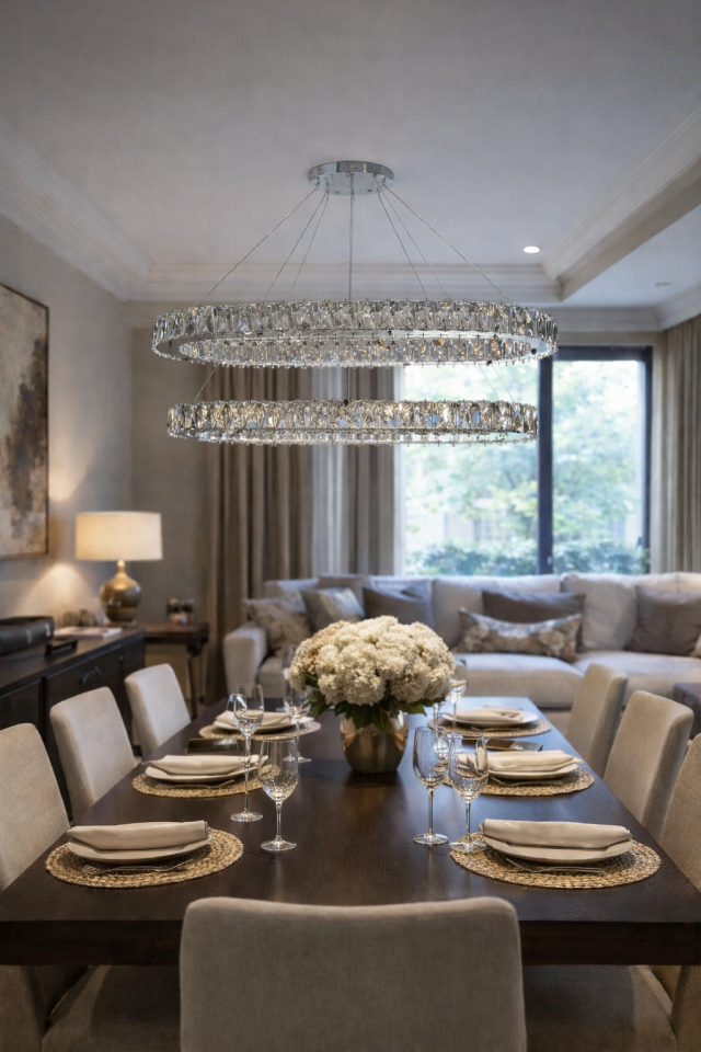 KRİSTAL TAŞLI LEDLİ 2 KATLI ELİPS MODEL GÜMÜŞ