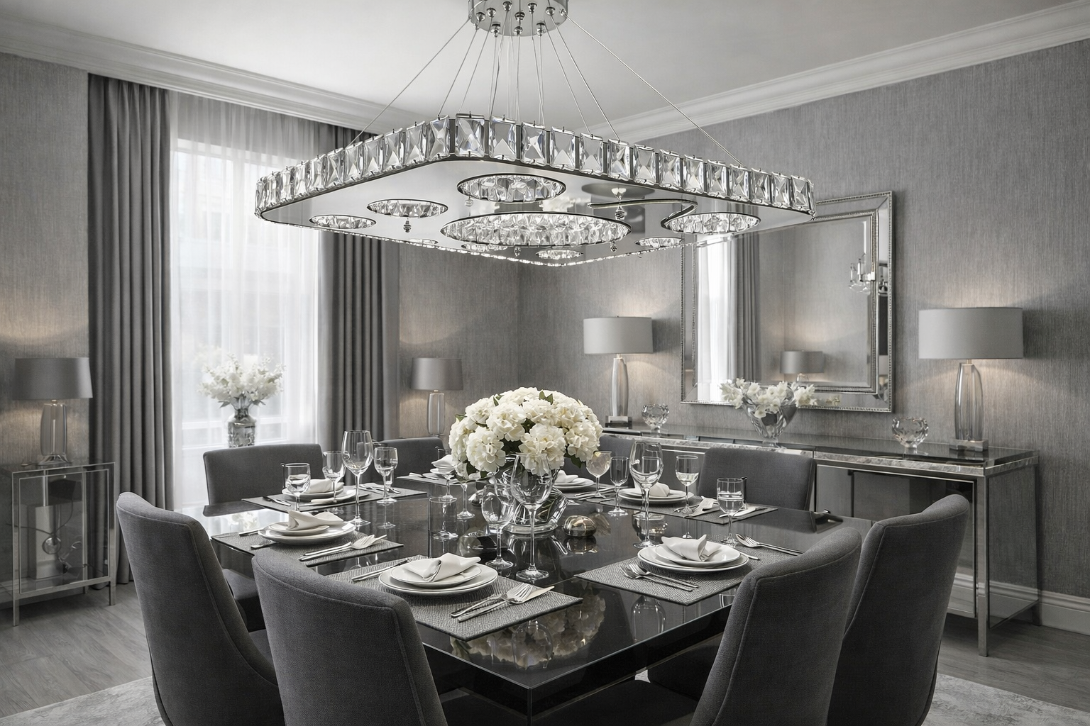 KRİSTAL TAŞLI LED KARE MODEL AVİZE GÜMÜŞ