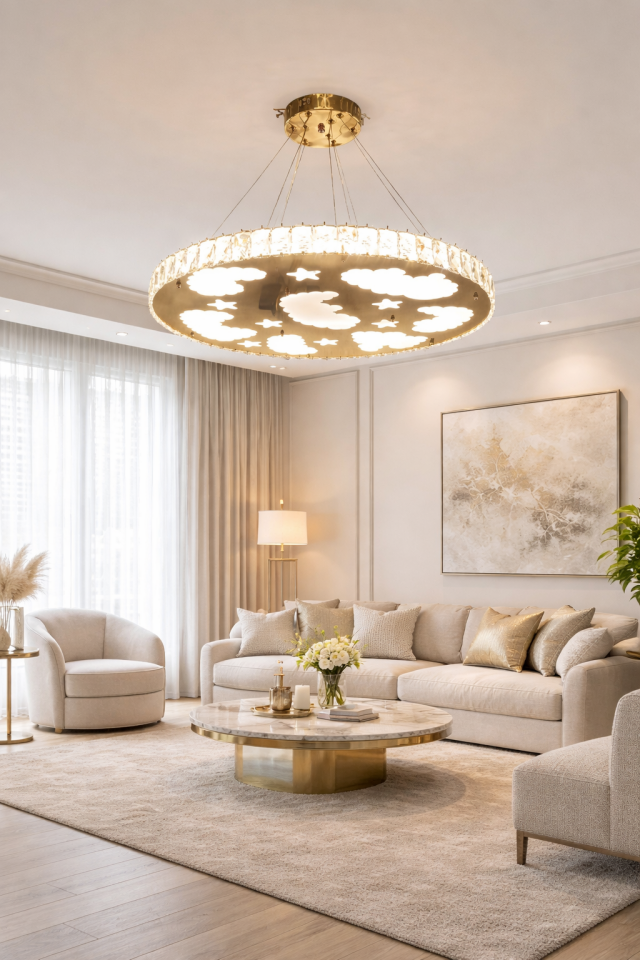 KRİSTAL TAŞLI LED AVİZE GOLD RENK