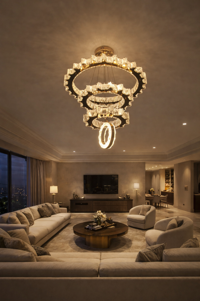 KRİSTAL TAŞLI LEDLİ 3 KATLI TOPLU YILDIZ MODEL GOLD RENK