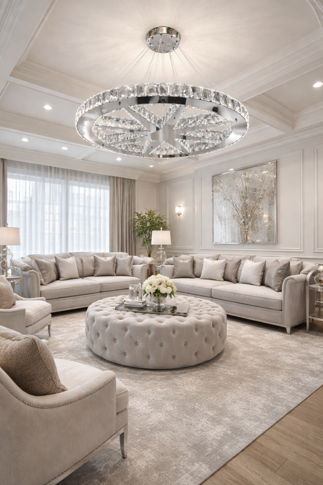 KRİSTAL TAŞLI LED AVİZE GÜMÜŞ RENK