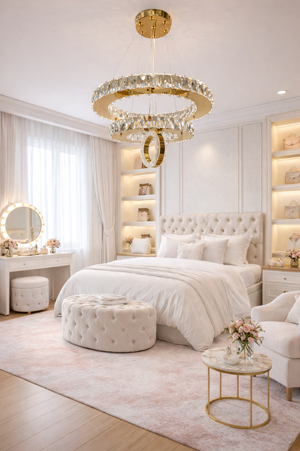 KRİSTAL TAŞLI LEDLİ 2 KATLI HALKALI DAİRE AVİZE GOLD