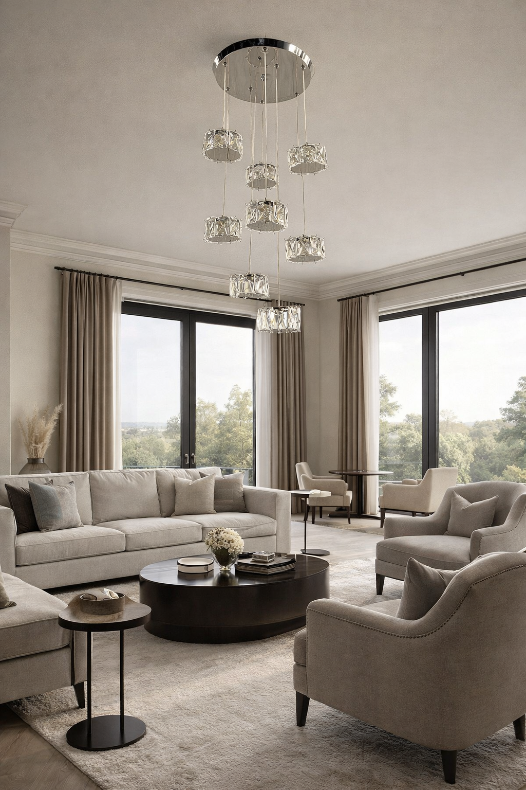 KRİSTAL TAŞLI 8 Lİ SARKIT AVİZE GÜMÜŞ