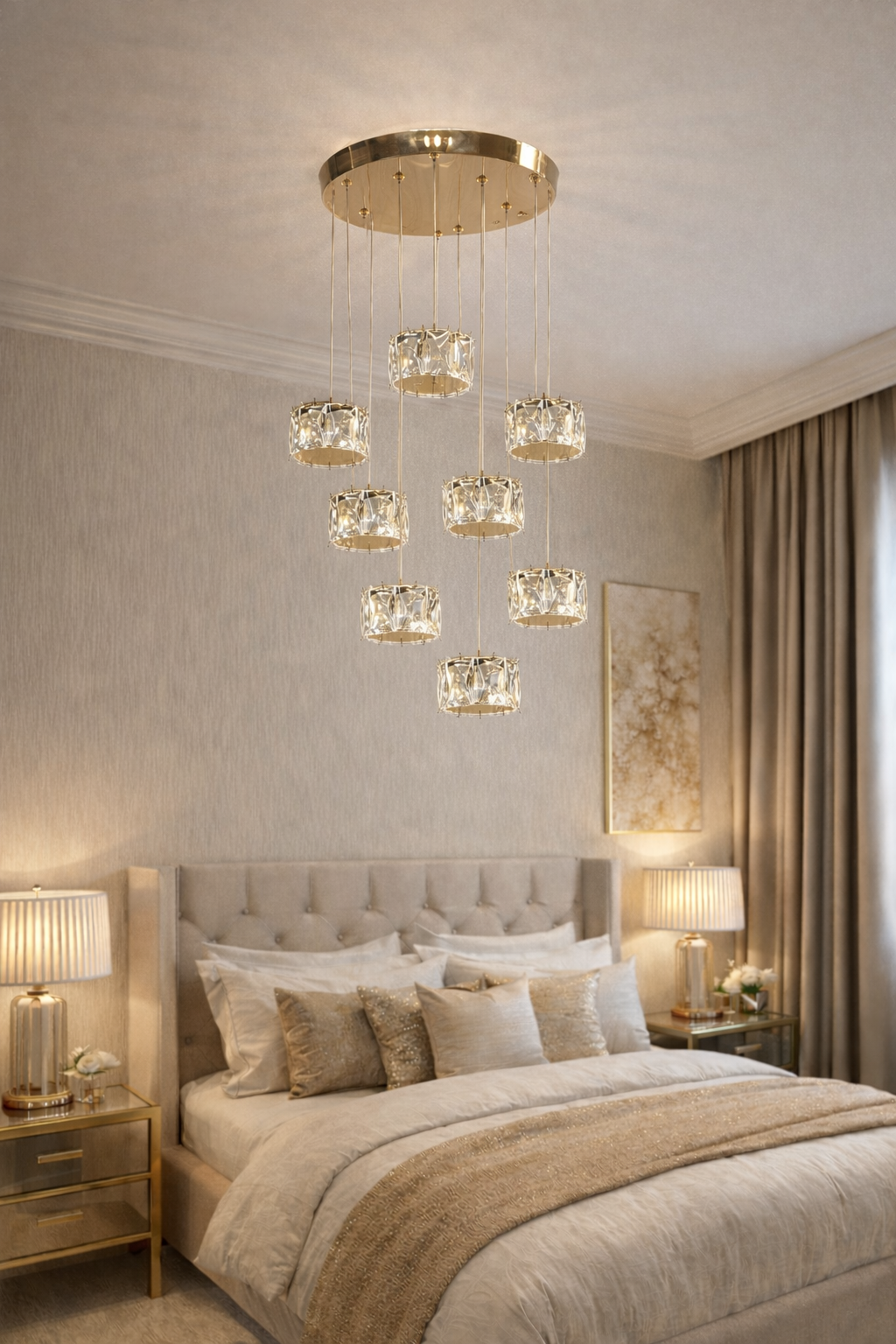 KRİSTAL TAŞLI 8 Lİ SARKIT AVİZE GOLD