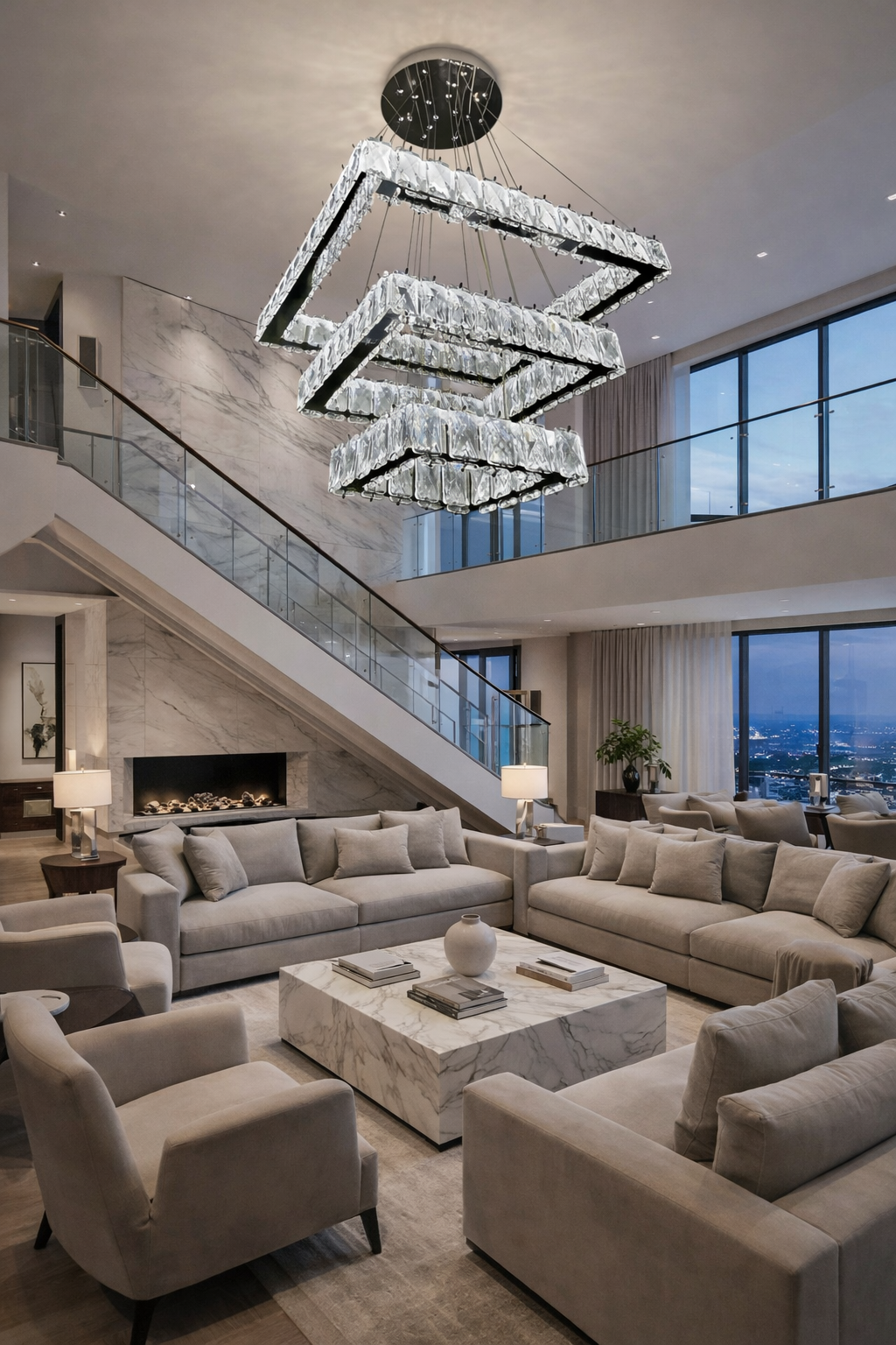 KRİSTAL TAŞLI 3 KATLI KARE MODEL GÜMÜŞ AVİZE