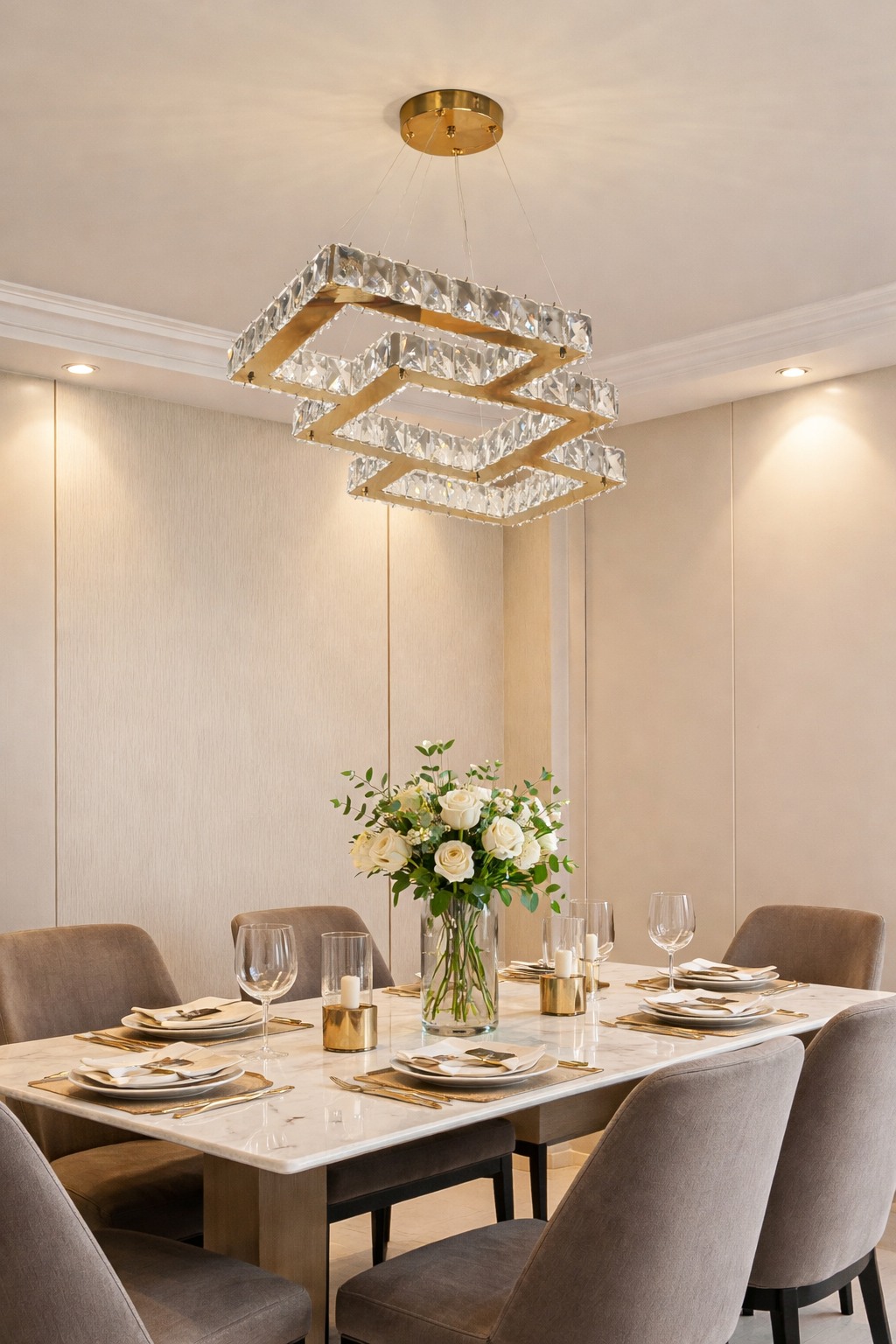 KRİSTAL TAŞLI LEDLİ KARE MODEL GOLD RENK