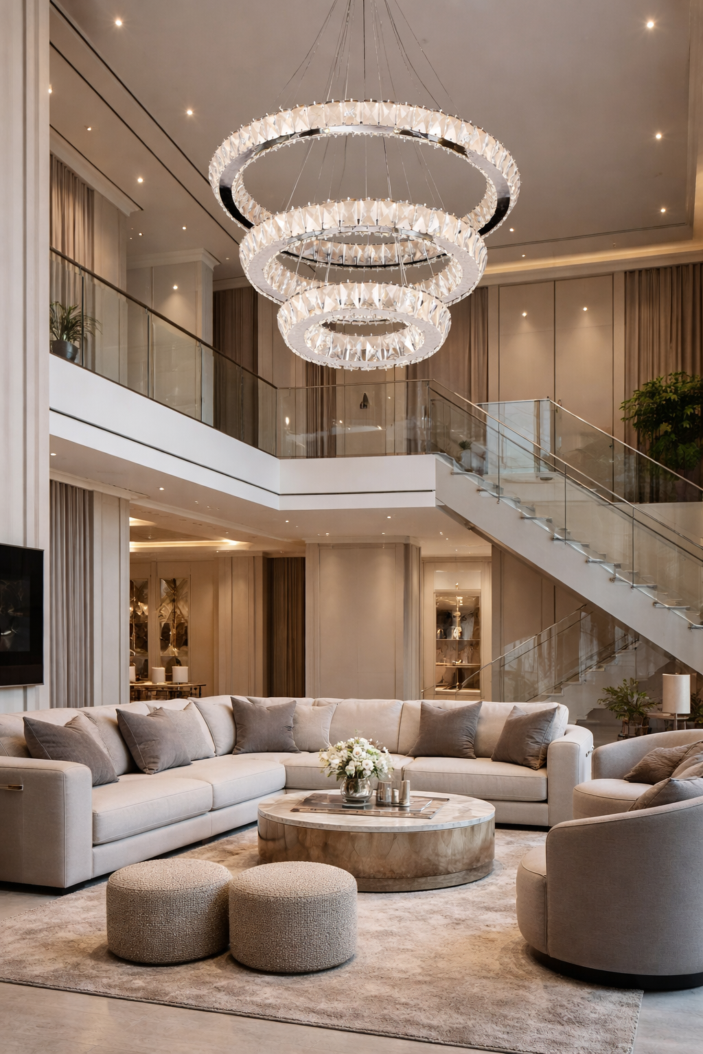 KRİSTAL TAŞLI 3 KATLI KONİK MODEL GÜMÜŞ AVİZE