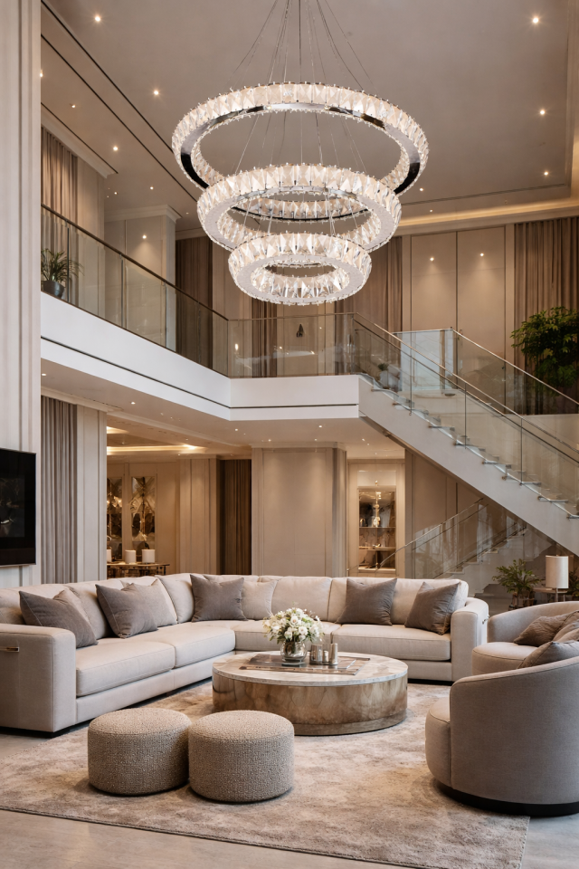 KRİSTAL TAŞLI 3 KATLI KONİK MODEL GÜMÜŞ AVİZE