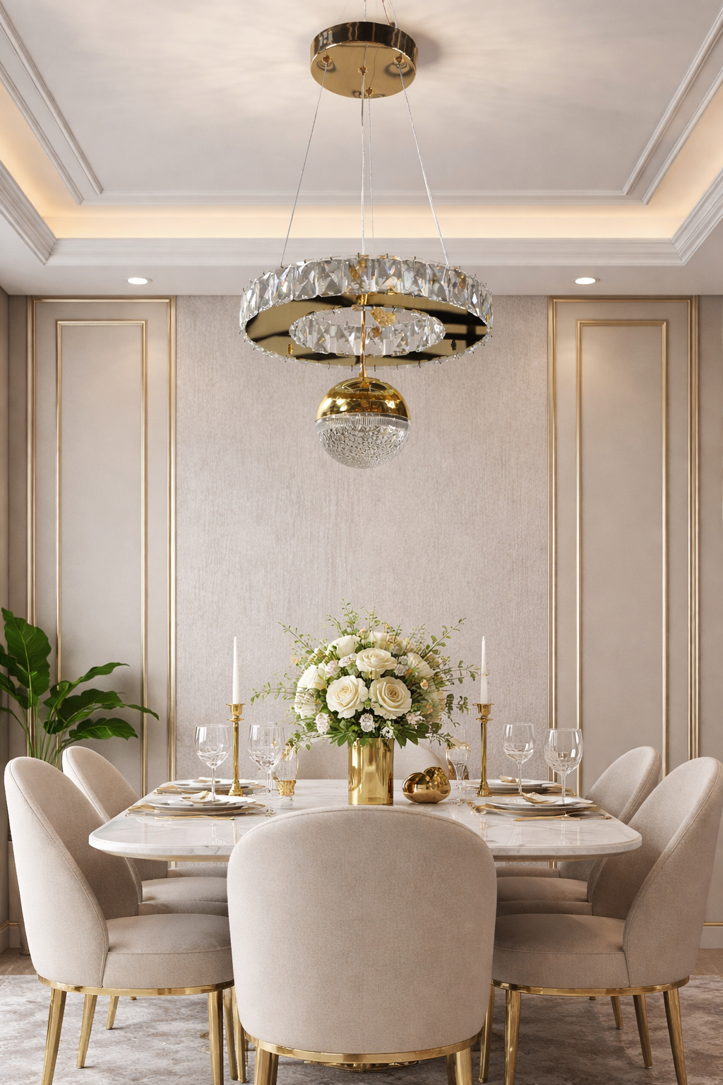 KRİSTAL TAŞLI DAİRE LED TOPLU AVİZE GOLD