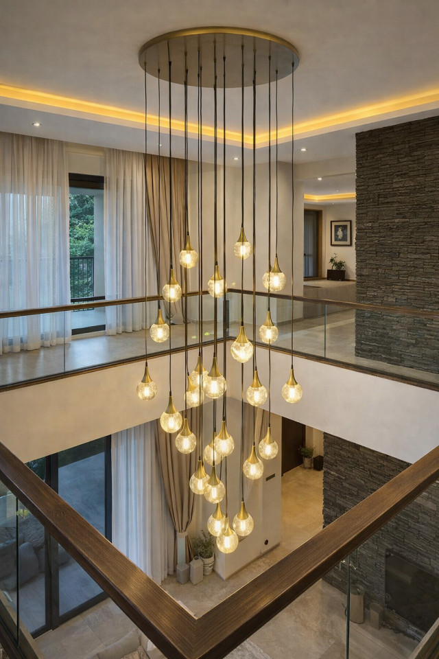 MODERN BAL CAMLI 25 Lİ GALERİ BOŞLUĞU SARKIT GOLD AVİZE