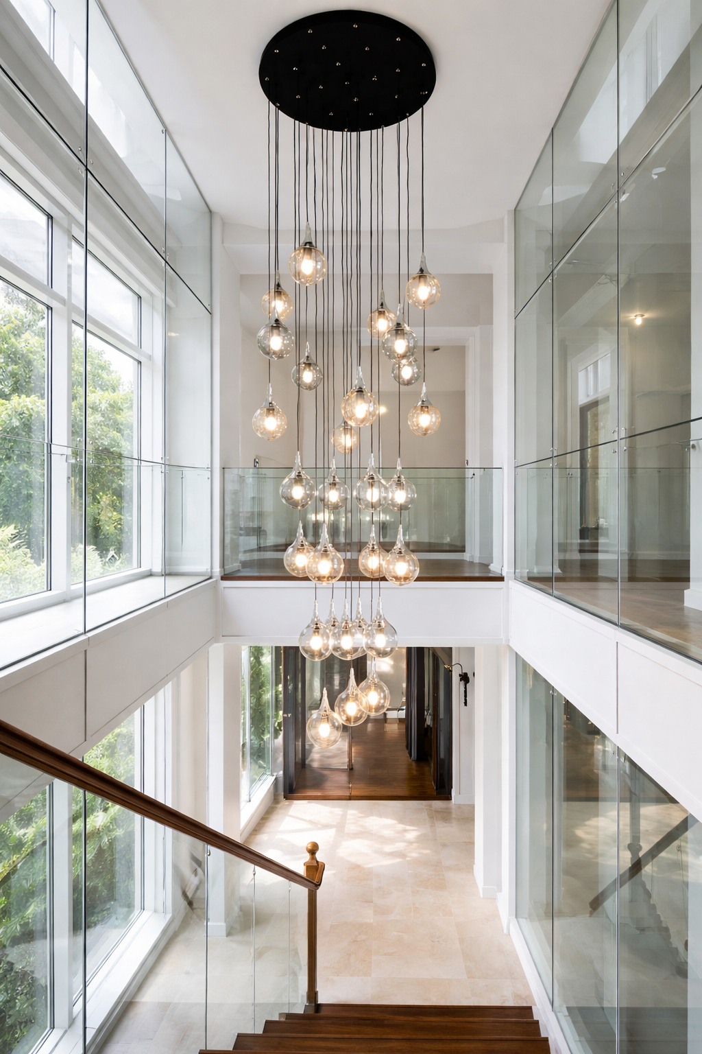 MODERN CAMLI 30 LU GALERİ BOŞLUĞU SARKIT AVİZE BAL-FÜME KARIŞIK