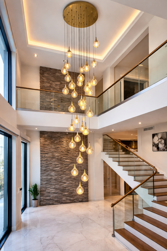 MODERN BAL CAMLI 35 Lİ GALERİ BOŞLUĞU SARKIT GOLD AVİZE