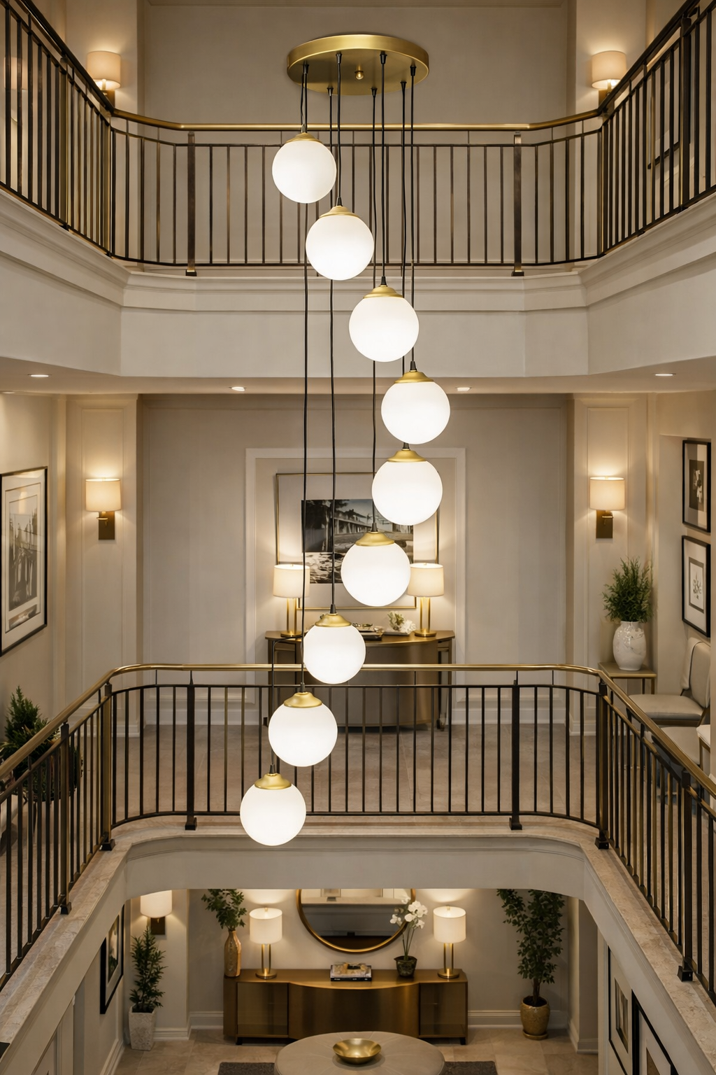 MODERN BEYAZ CAMLI 8 Lİ GALERİ BOŞLUĞU SARKIT GOLD AVİZE