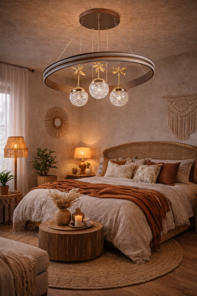 MODERN ÇİFT LEDLİ HALKALI 3 TOPLU LED AVİZE KİREMİT