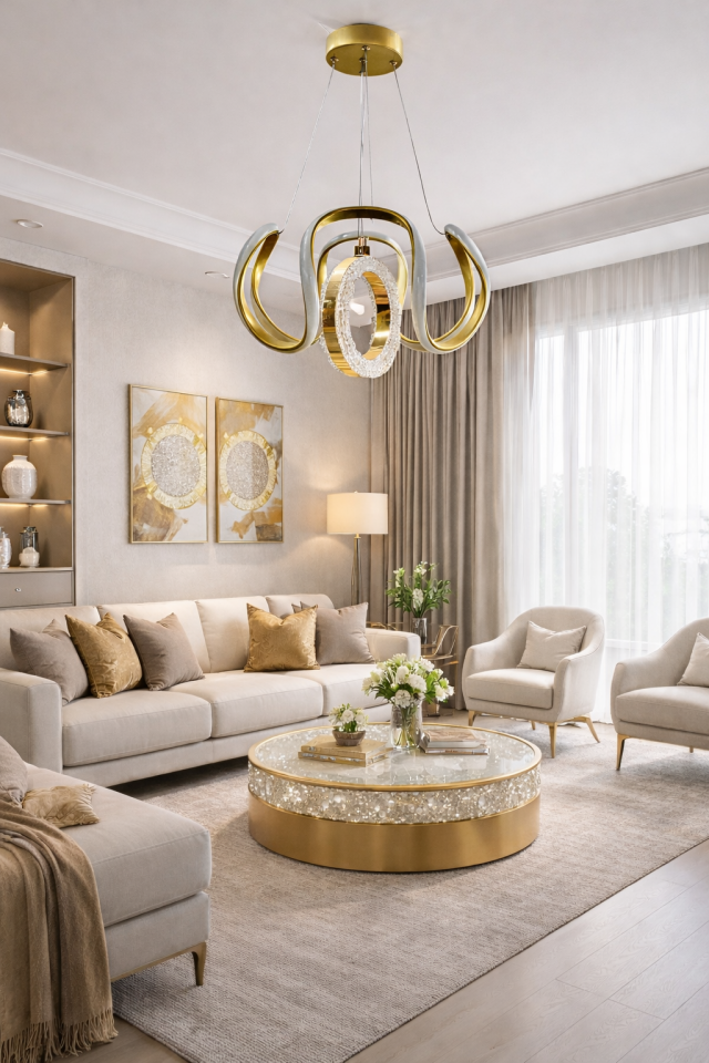 MODERN HALKALI DRON MODEL LED AVİZE GOLD