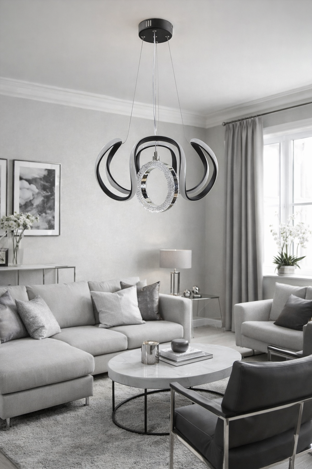 MODERN HALKALI DRON MODEL LED AVİZE SİYAH