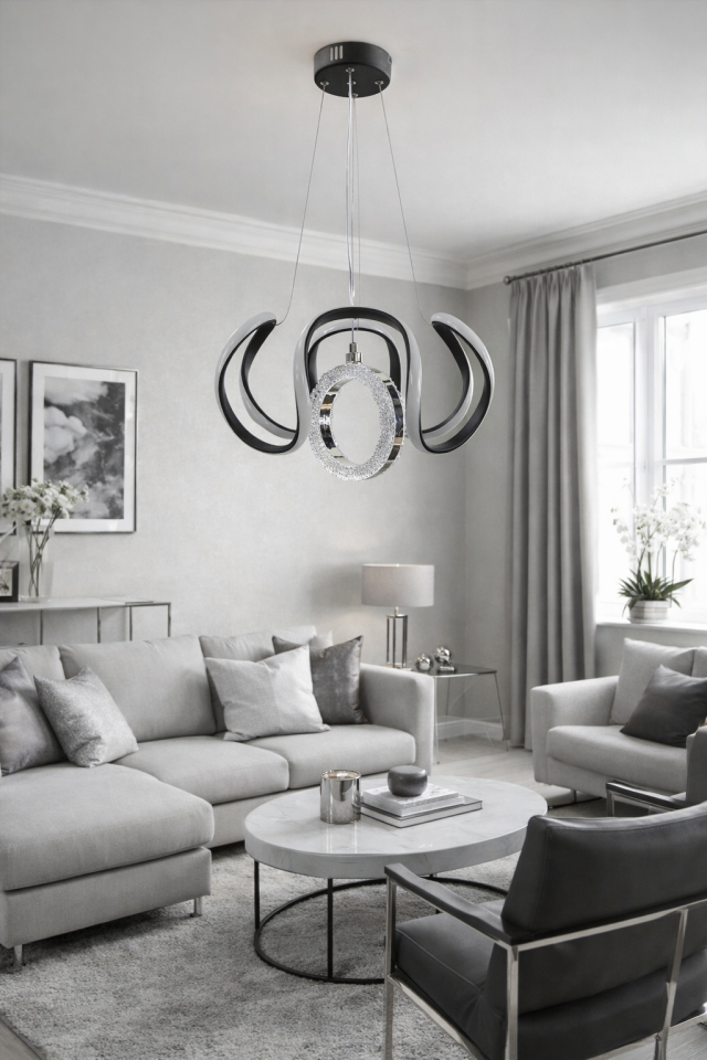 MODERN HALKALI DRON MODEL LED AVİZE SİYAH