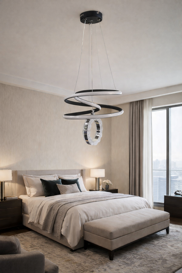 MODERN HALKALI YAY MODEL LED AVİZE SİYAH