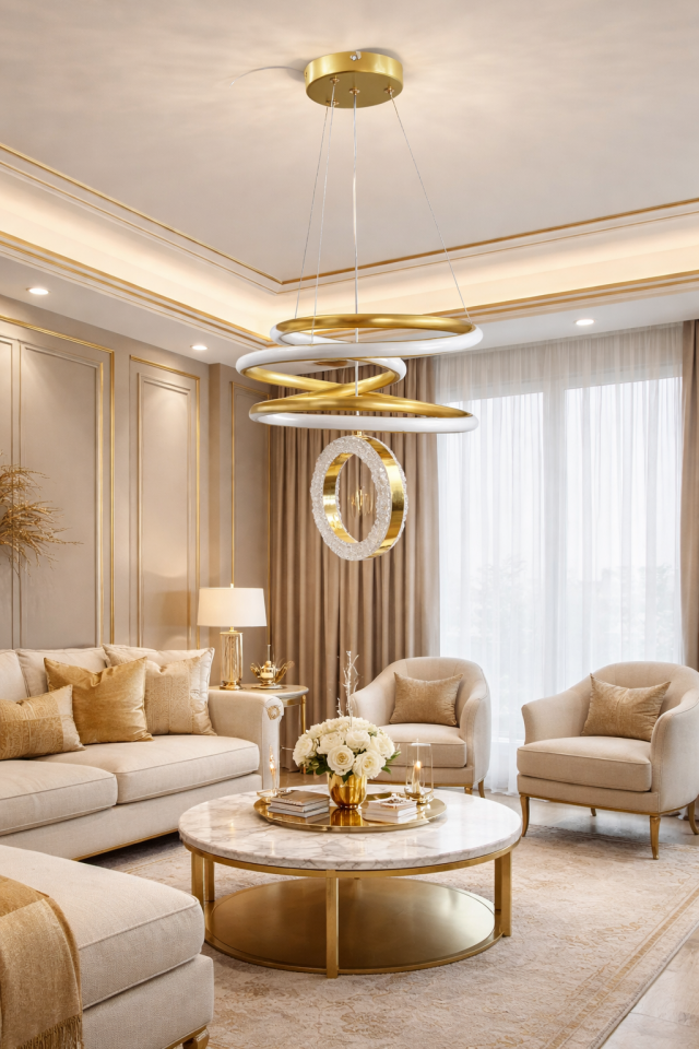 MODERN HALKALI YAY MODEL LED AVİZE GOLD