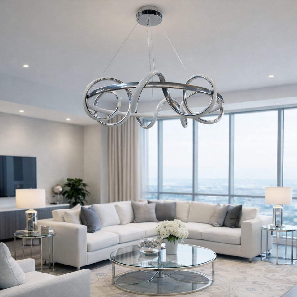 MODERN HELEZON MODEL LED AVİZE GÜMÜŞ