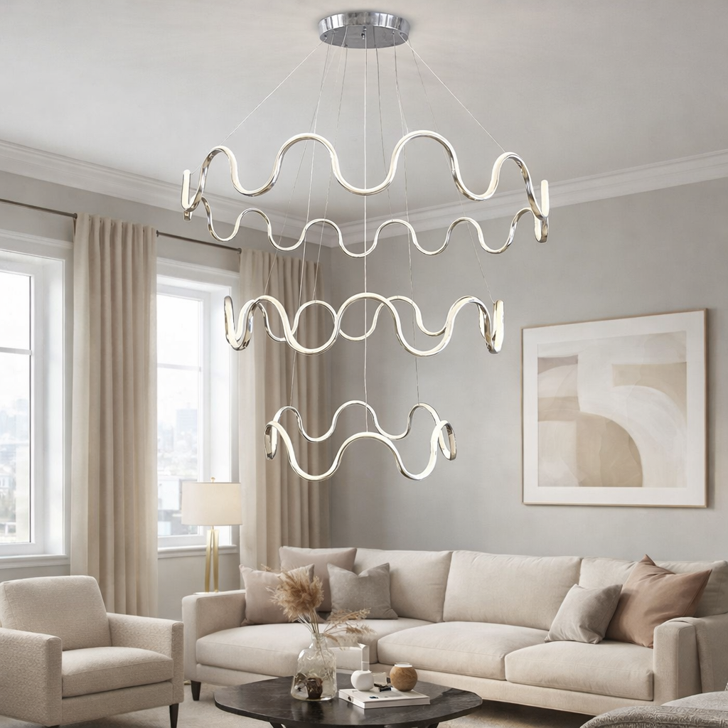 MODERN 3 KATLI AHTAPOT MODEL LED AVİZE GÜMÜŞ