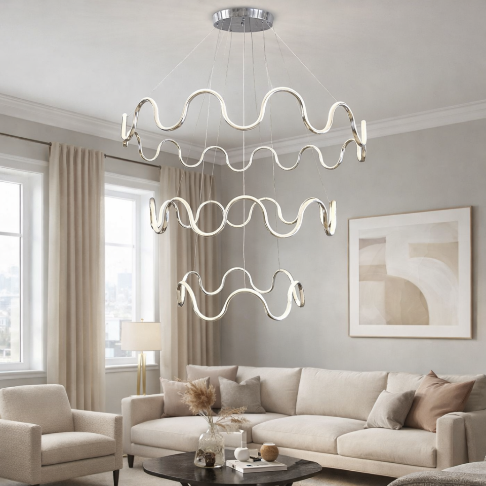 MODERN 3 KATLI AHTAPOT MODEL LED AVİZE GÜMÜŞ