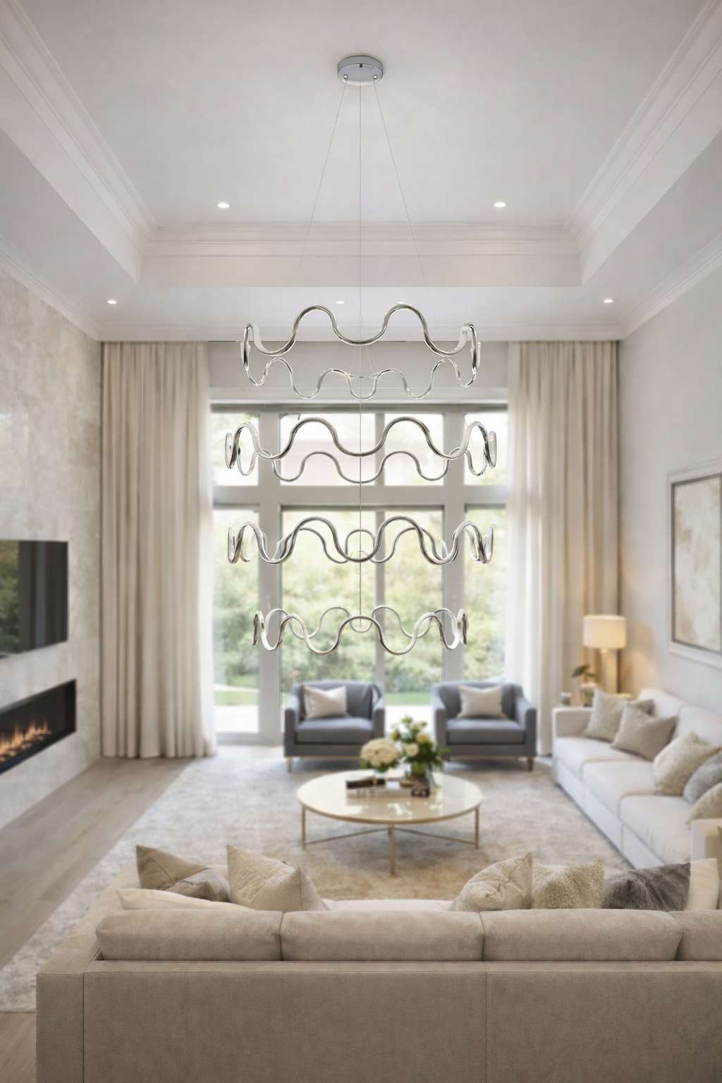 MODERN 4 KATLI AHTAPOT MODEL LED AVİZE GÜMÜŞ