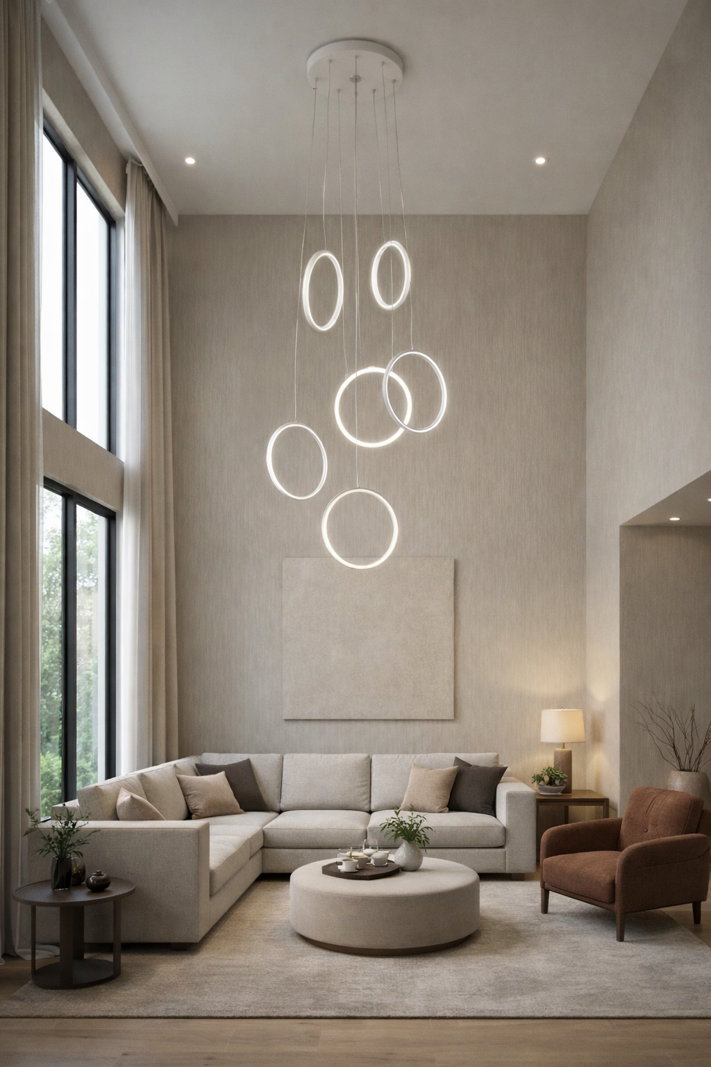 MODERN 6 HALKALI SARKIT LED AVİZE BEYAZ