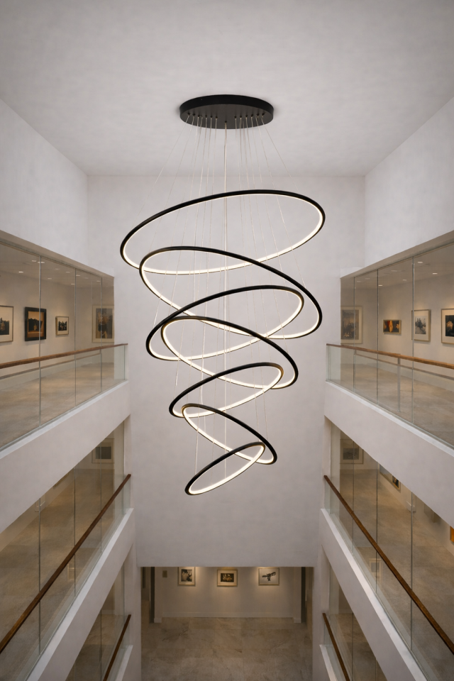 MODERN HALKALI 7 Lİ GALERİ BOŞLUĞU LED AVİZE SİYAH