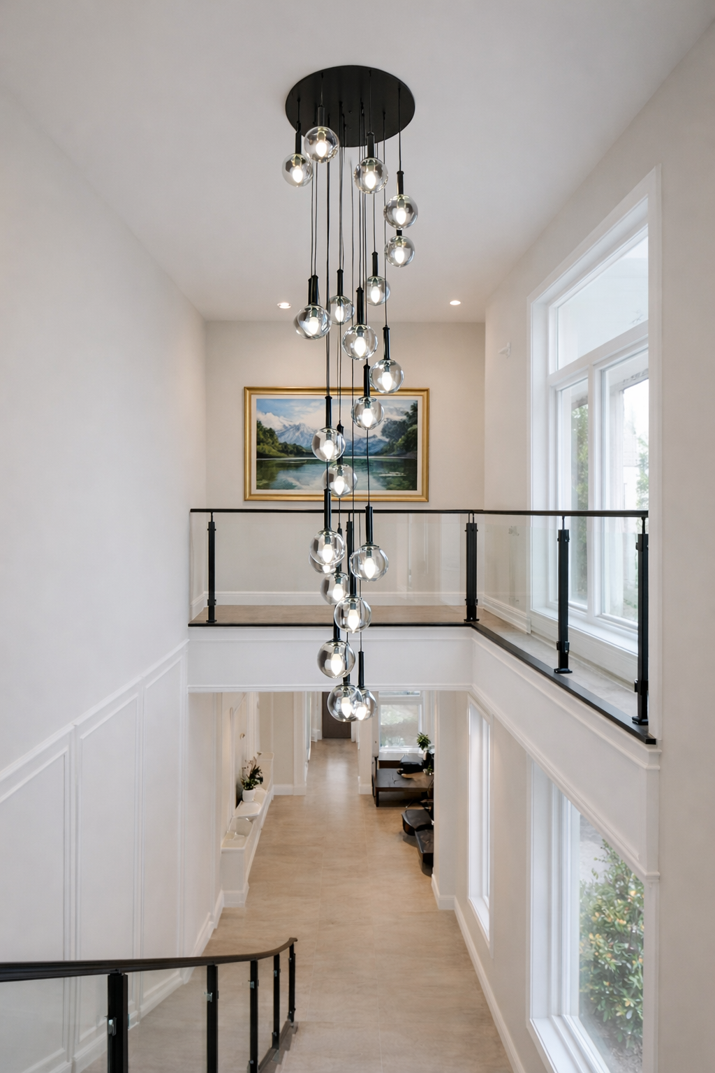 MODERN CAMLI 22 Lİ GALERİ BOŞLUĞU SARKIT AVİZE FÜME CAM