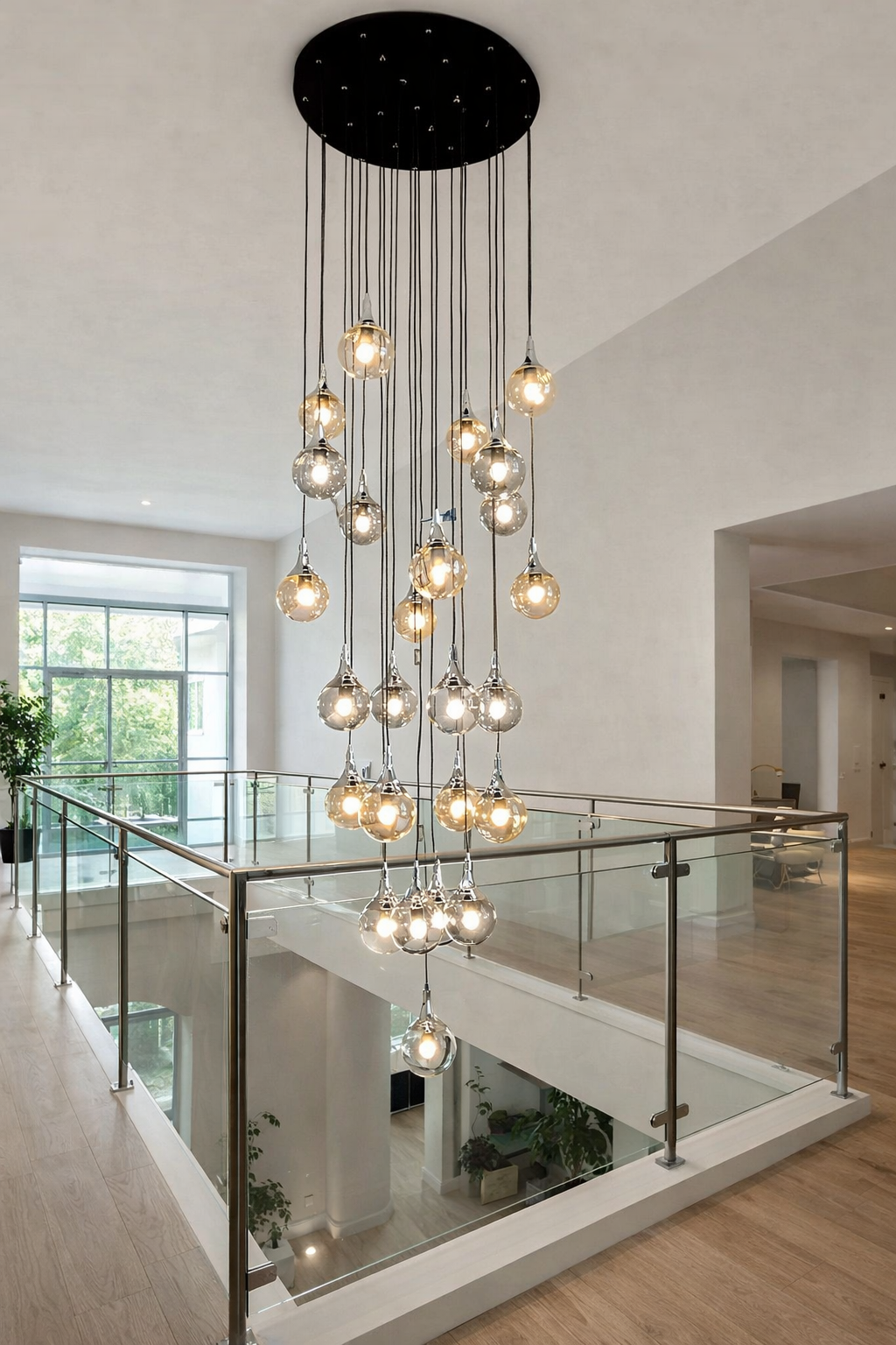 MODERN 25 CAMLI GALERİ BOŞLUĞU SARKIT AVİZE BAL-FÜME KARIŞIK