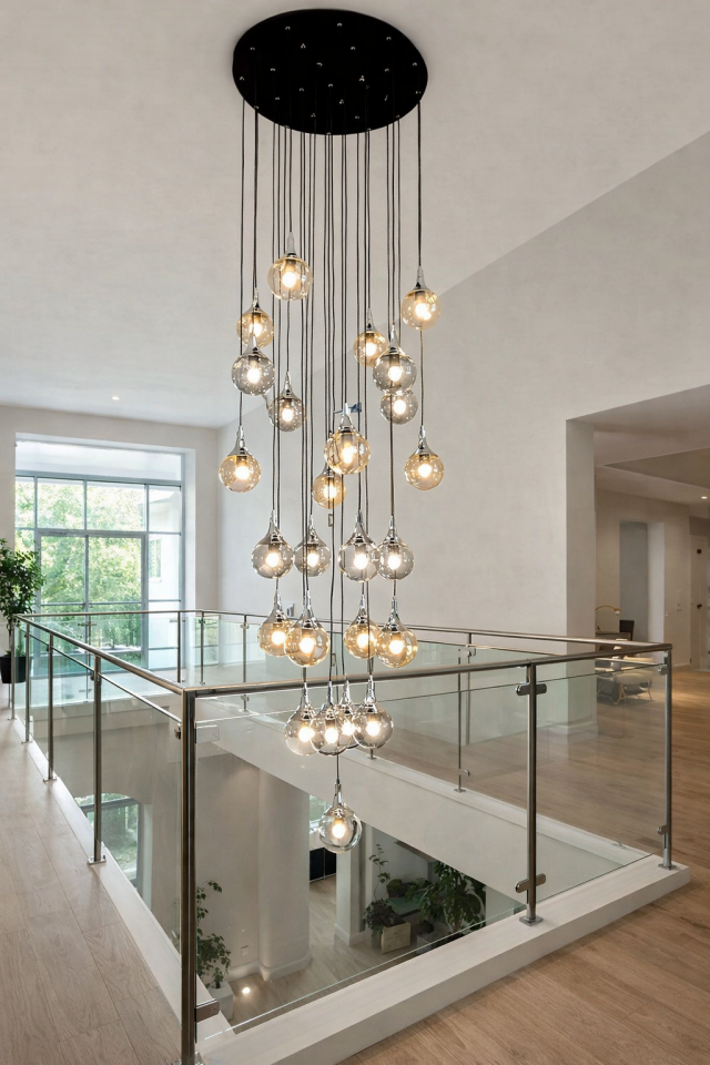 MODERN 25 CAMLI GALERİ BOŞLUĞU SARKIT AVİZE BAL-FÜME KARIŞIK