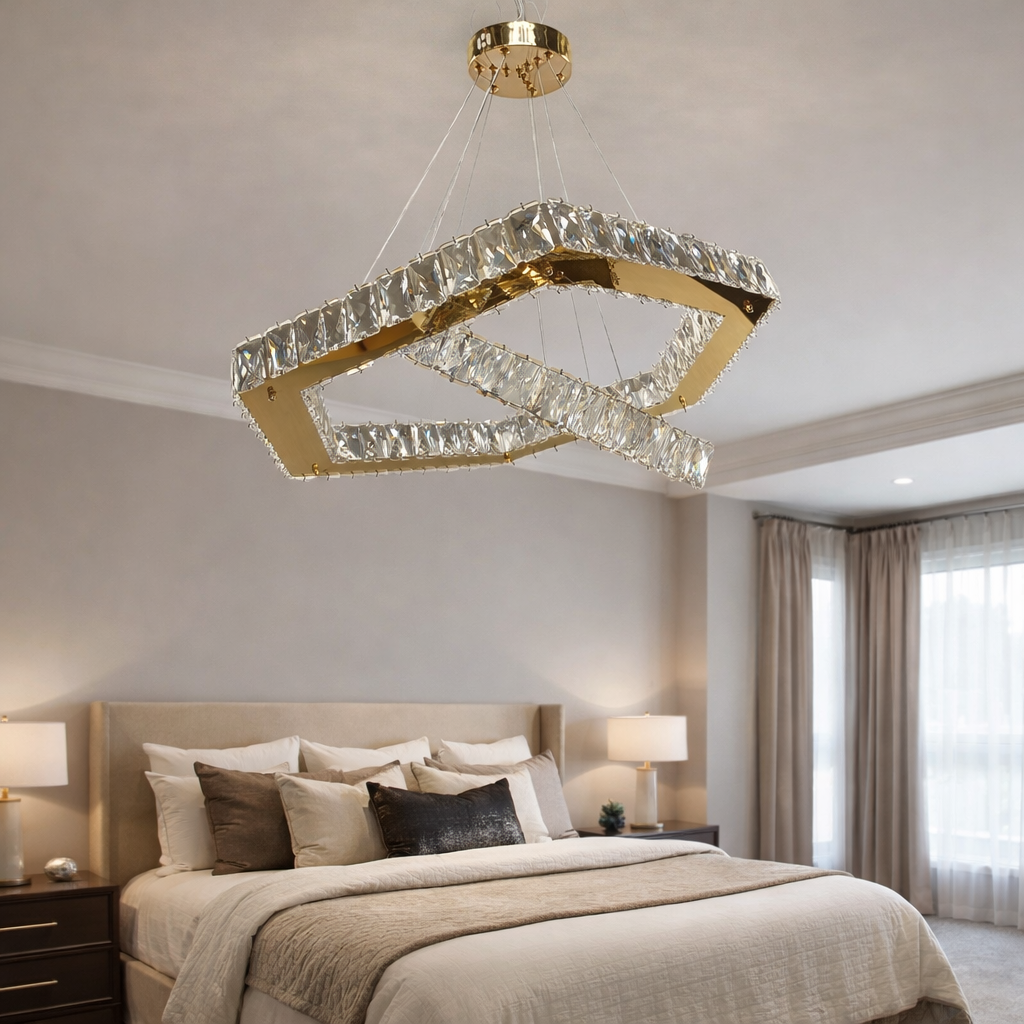 KRİSTAL TAŞLI LEDLİ 2 KATLI ALTIGEN MODEL GOLD RENK