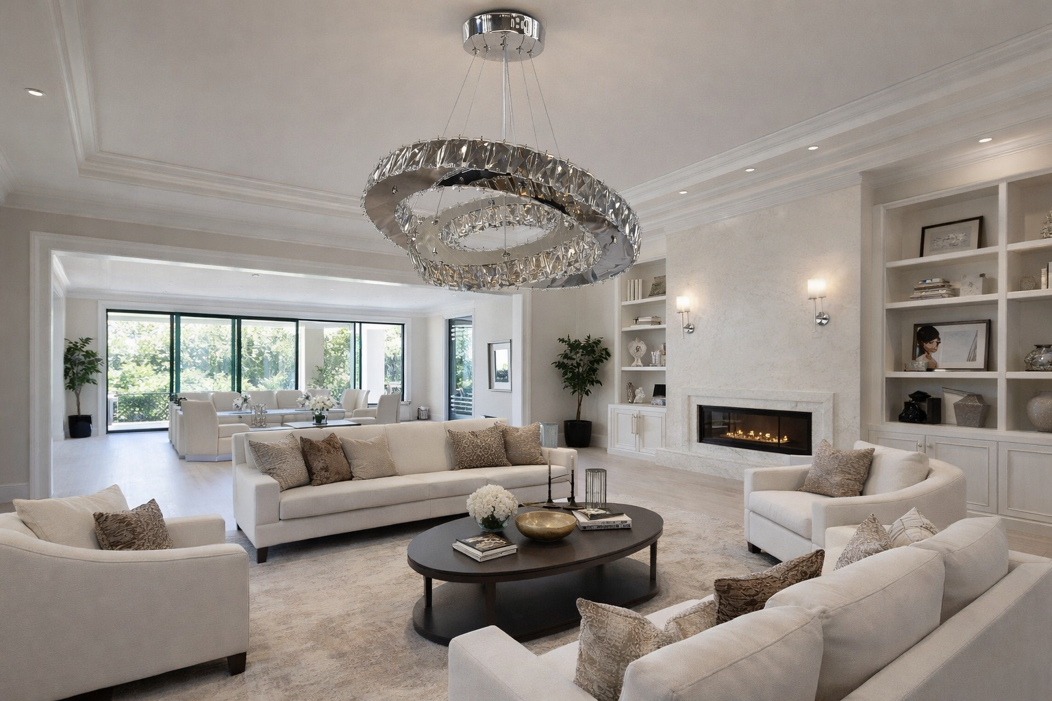 KRİSTAL TAŞLI 2 KATLI DAİRE MODEL LED AVİZE GÜMÜŞ RENK