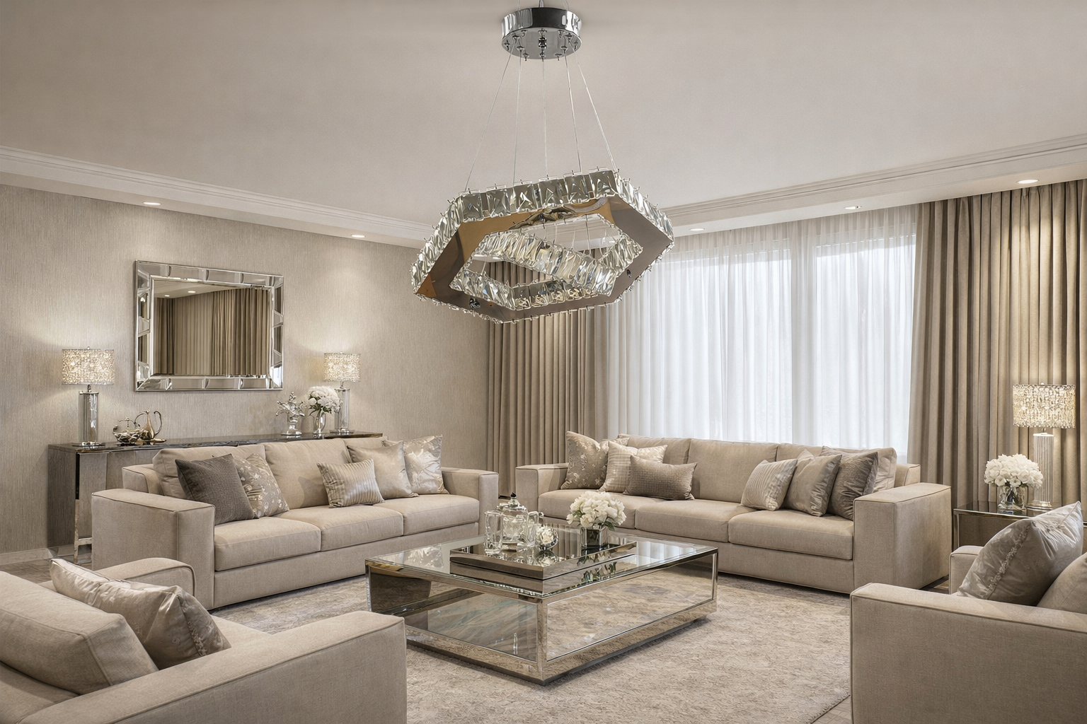 KRİSTAL TAŞLI LEDLİ 2 KATLI ALTIGEN MODEL GÜMÜŞ RENK