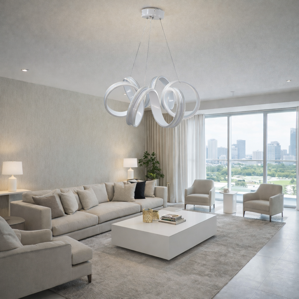 MODERN ÇİFT LEDLİ KIVRIMLI LED AVİZE BEYAZ