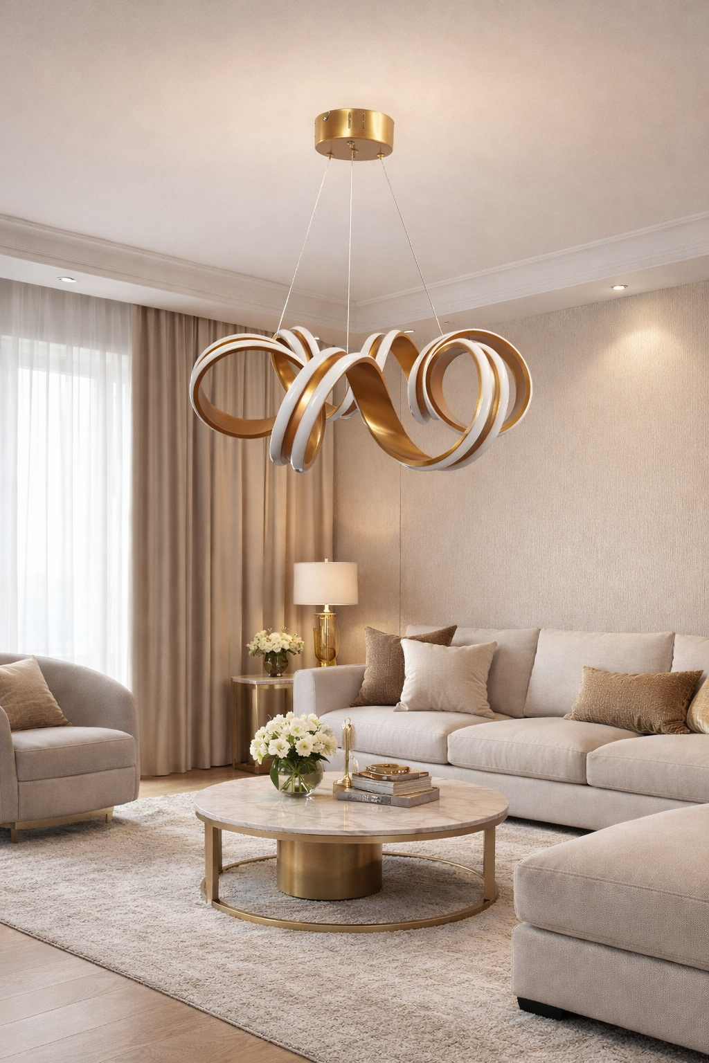 MODERN ÇİFT LEDLİ KIVRIMLI LED AVİZE BRONZ